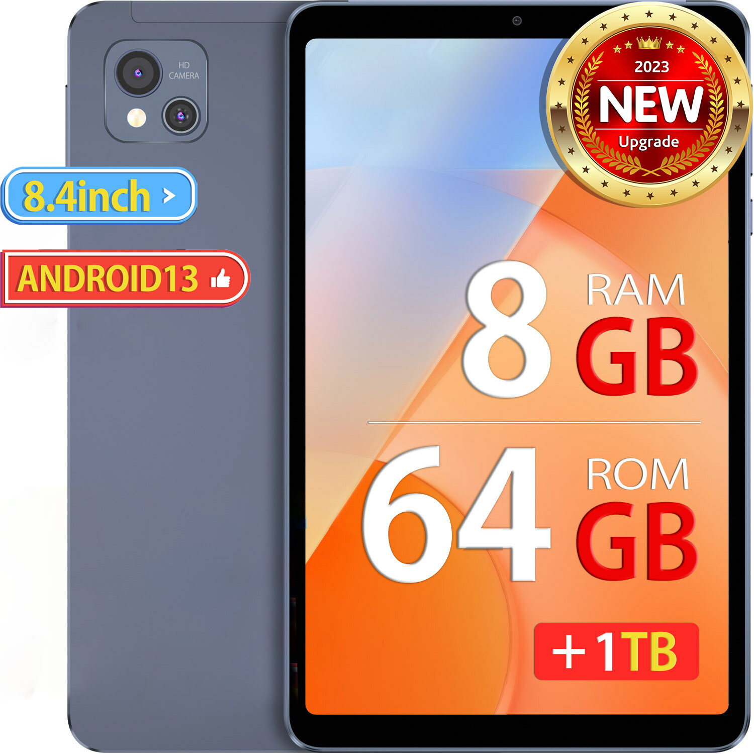 Android 13 タブレット 8.4インチ wi-fiモデル 1920 1200 IPS FHD画面 8GBRAM 64GBROM 1TB拡張 8コア 4G LTE通話 GMS TELEC認証済 Type-C GPS搭載 顔認識 Bluetooth5.0 Widevineレベル1対応 m60