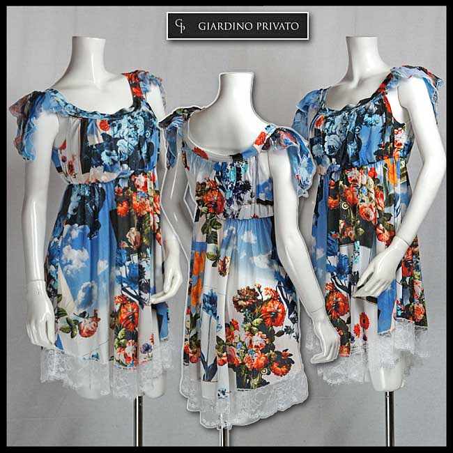 春夏　【合わせ買い対象】イタリア・ブランド　　"GIARDINO PRIVATO"　ひらひら袖が可愛いフラワープリント ワンピース　サイズ42と44