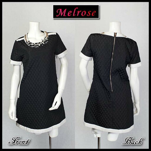 【合わせ買い対象】フランス・ブランド "Melrose" Paris襟周りのストーン飾りが綺麗なショート丈キルト ワンピース 半袖 サイズM【当初14000】 【合わせ買い対象】フランス・ブランド "Melrose" Paris襟周りのストーン飾りが綺麗なショート丈キルト ワンピース 半袖 サイズM【当初14000】