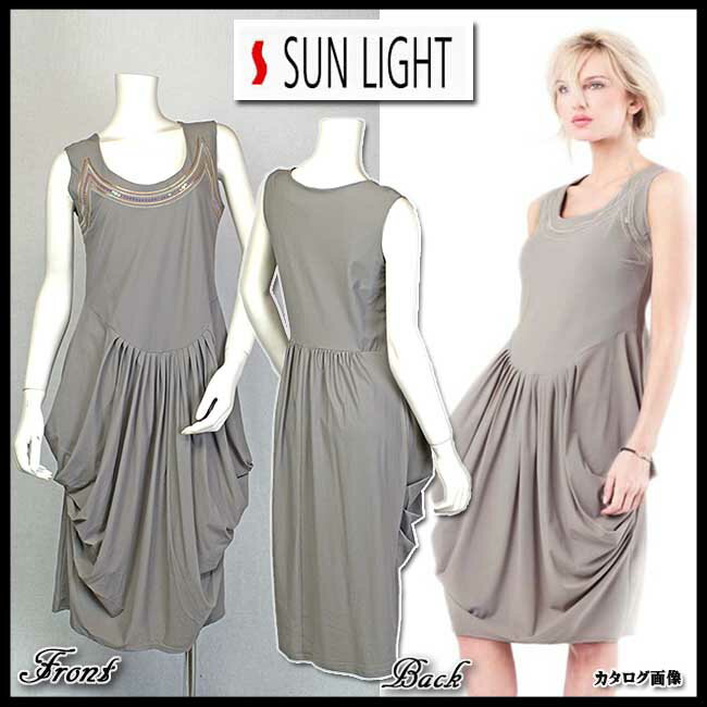 春夏 【合わせ買い対象】フランス・ブランド "SUN LIGHT PARIS"バイヤーIKUKOお薦め! ウエストのカーブ切替がお洒落なワンピース サイズ1と2【当初19352】