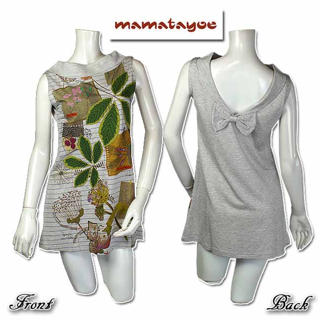 春夏 【合わせ買い対象】スペイン "mamatayoe" ママタヨエ リーフのアップリケ刺繍とバックのリボンが可愛いチュニック サイズSとM【当初11297】