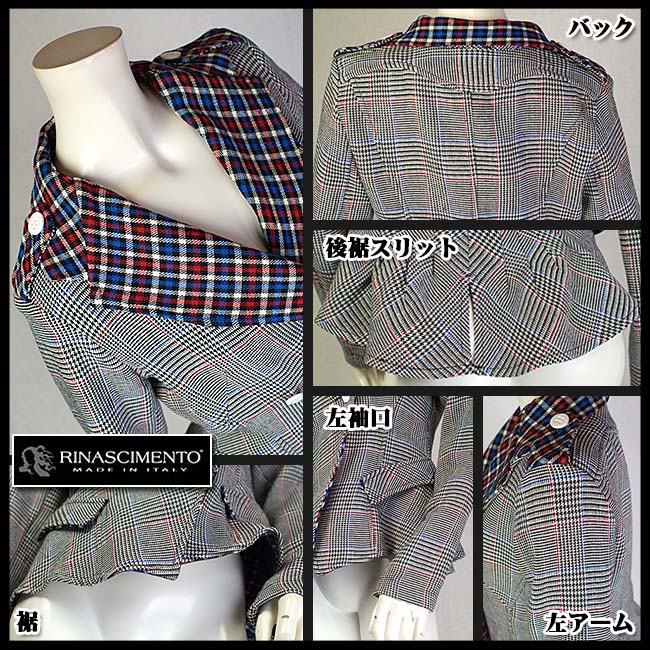 秋冬　【合わせ買い対象】 　　イタリア "RINASCIMENTO" リナシメント バイヤーIKUKOお薦め！エポレットがお洒落なチェック柄ジャケット　サイズSとM【当初20833】