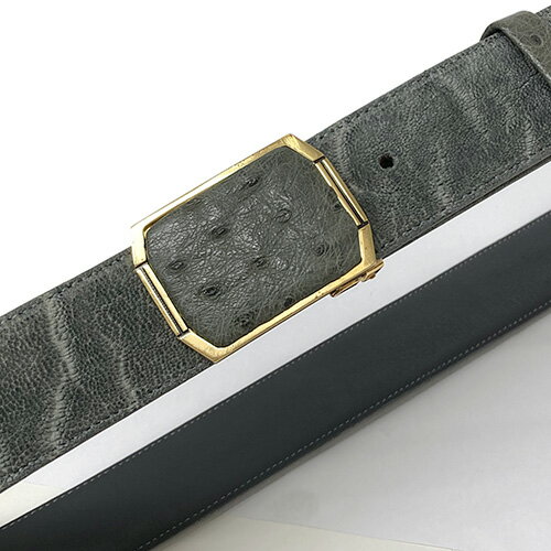 エレファントレザー オーストリッチ ベルト グレー 35m幅 3つ穴 最大110cm 象革 レザー メンズ 男性 アパレル 【中古】【未使用品】