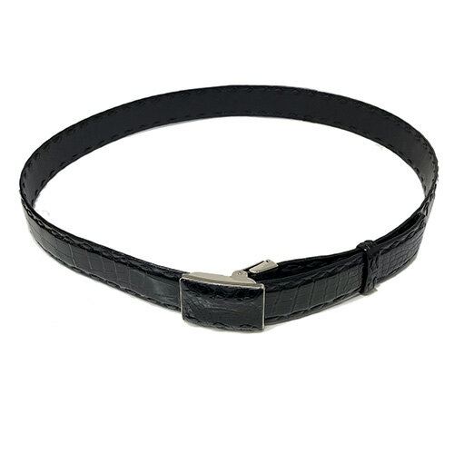 【店内最大50％OFF 6/4 20:00〜6/11 1:59迄】20％OFF クロコ ステッチ ベルト 手縫い 黒 35mm幅 無段階調整 穴無し レザー メンズ 男性 アパレル 【中古】【未使用品】