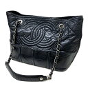 シャネル ヴィンテージカーフ トートバッグ 黒 ソフトレザー CHANEL チェーンショルダーバッグ ビッグ ココマーク ブランド【中古】