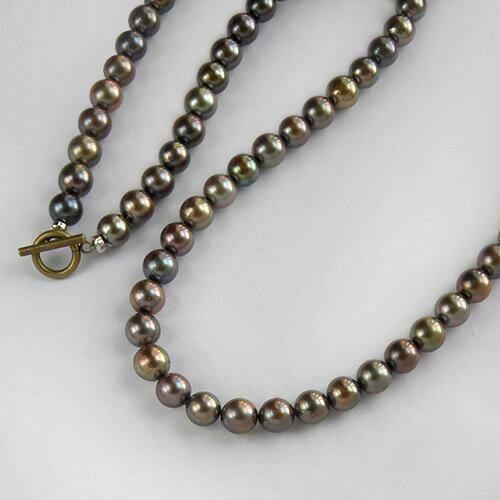 メンズ パール ロングネックレス 60cm 約7.5〜8mm 本真珠 アコヤ マルチカラー ブラウン系 茶色 着色 ..