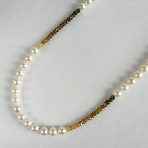 パール トルマリン カラーグラデーション ネックレス 47cm あこや真珠 7〜7.5mm 茶色 ブラウン アシンメトリー ジュエリー【新品】