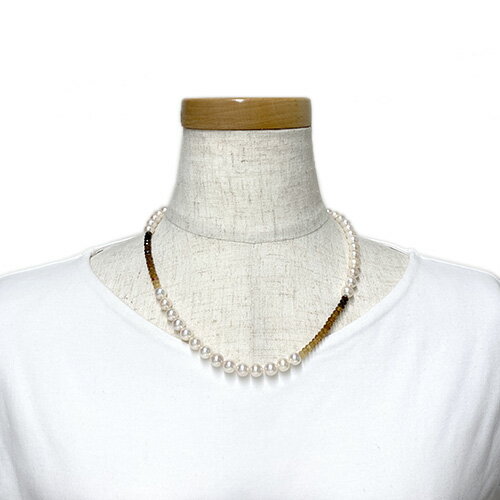 パール トルマリン カラーグラデーション ネックレス 47cm あこや真珠 7〜7.5mm 茶色 ブラウン アシンメトリー ジュエリー【新品】