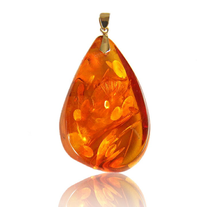 K18YG 琥珀 ペンダントトップ TOP ドロップ型 大粒 アンバー こはく コハクジュエリー【中古】