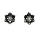 ブラックダイヤモンド ピアス D0.44ct/0.06ct フラワー ホワイトゴールド 花 K18WG 18K 18金 ジュエリー カラーダイヤ 