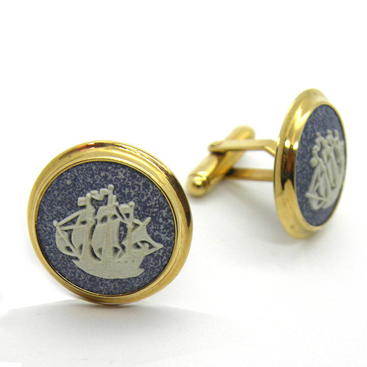 ウェッジウッド WEDGWOOD カフスボタン 帆船 ゴールド ブルー カフリンクス メンズ小物 ブランド 【中古】【ネコポス配送】