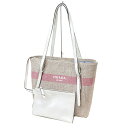 プラダ PRADA トートバッグ 未使用品 レディース キャンバス ナチュラルベージュ ピンク 白 1BG301 ショルダーバッグ ブランド【中古】