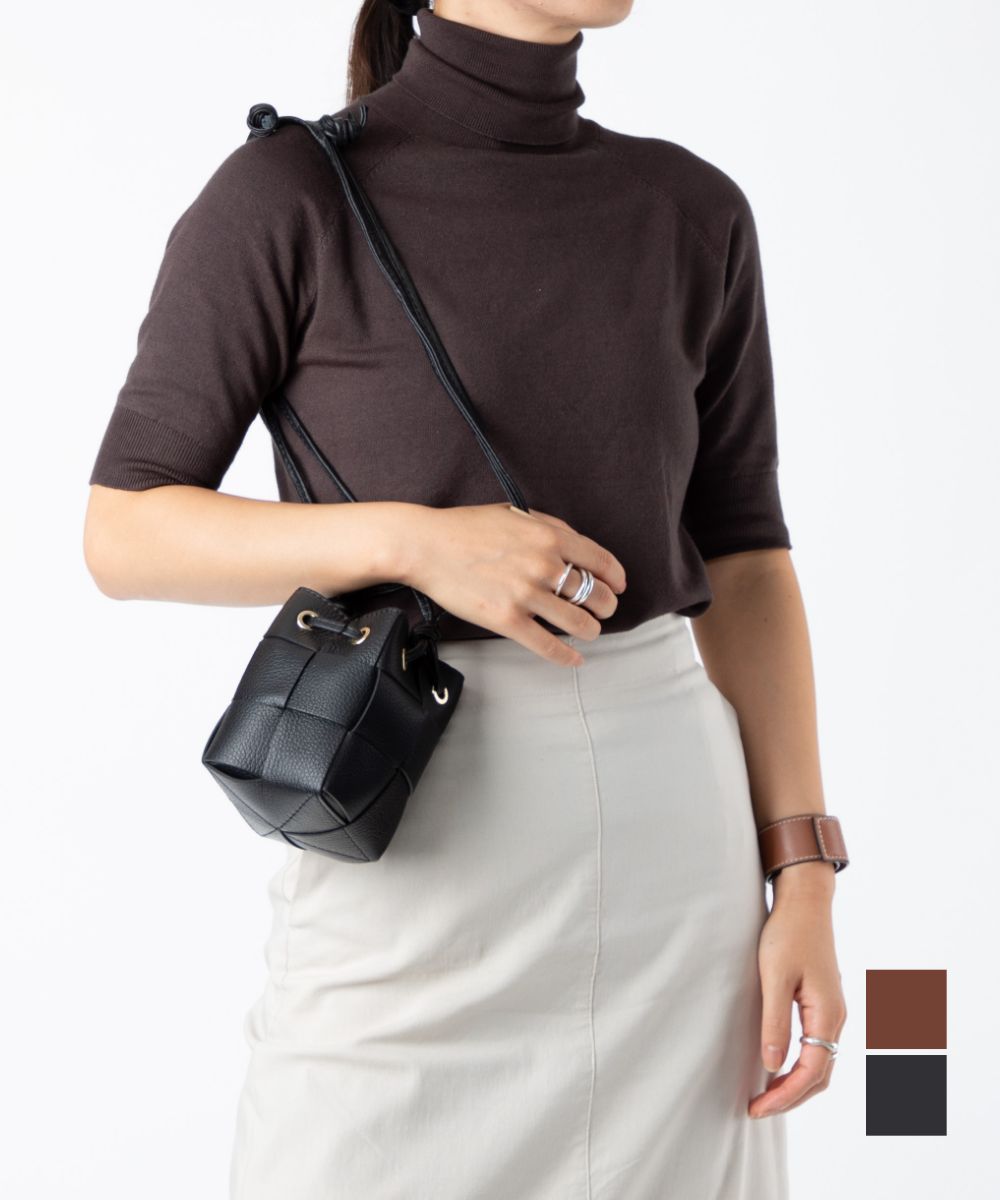 アンドレアカルドネ Andrea Cardone 1679 ショルダーバッグ レディース バッグ ミニバッグ レザー イントレチャート 肩掛け ポーチ 鞄 プレゼント ギフト 革 ブラック トープ