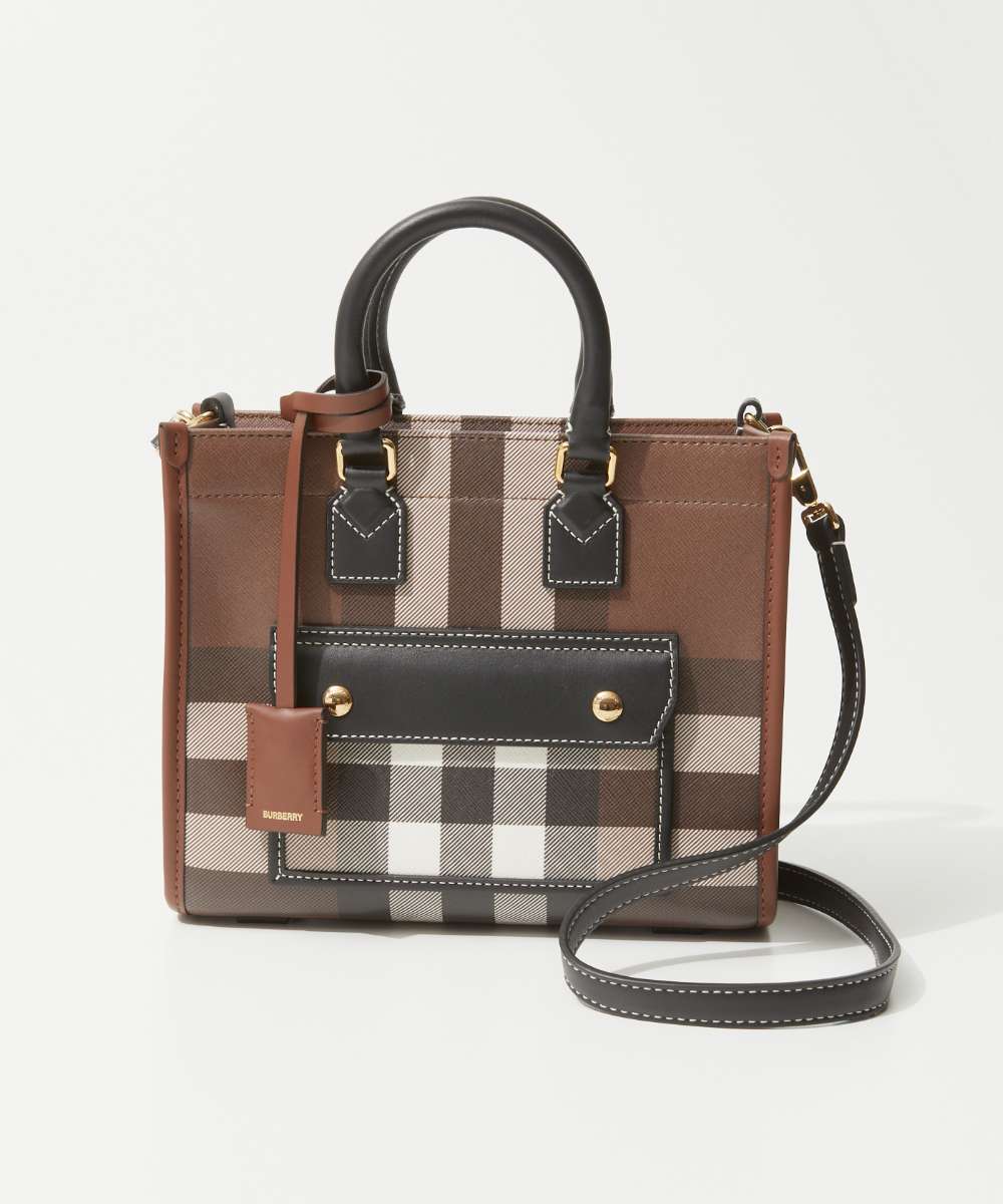 バーバリー トートバッグ（レディース） バーバリー BURBERRY 8069661 トートバッグ レディース バッグ ミニ フレヤ チェック ショルダー カジュアル 2way 肩掛け 鞄 プレゼント お祝い 記念 お出かけ ギフト MINI FREYA TOTE ダークバーチブラウン