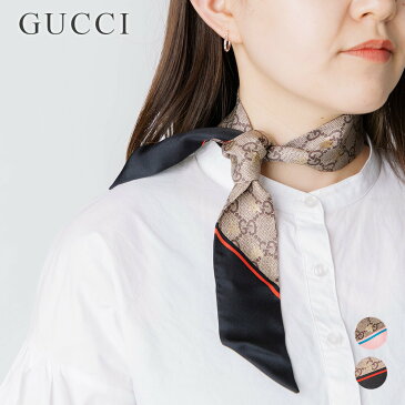 グッチ GUCCI 499226 3G001 スカーフ レディース ファッション小物 GG ビー ハチ シルク ネックボウ シルク ロゴプリント おしゃれ 85×5 大人カジュアル プレゼント ギフト ブラック ピンク