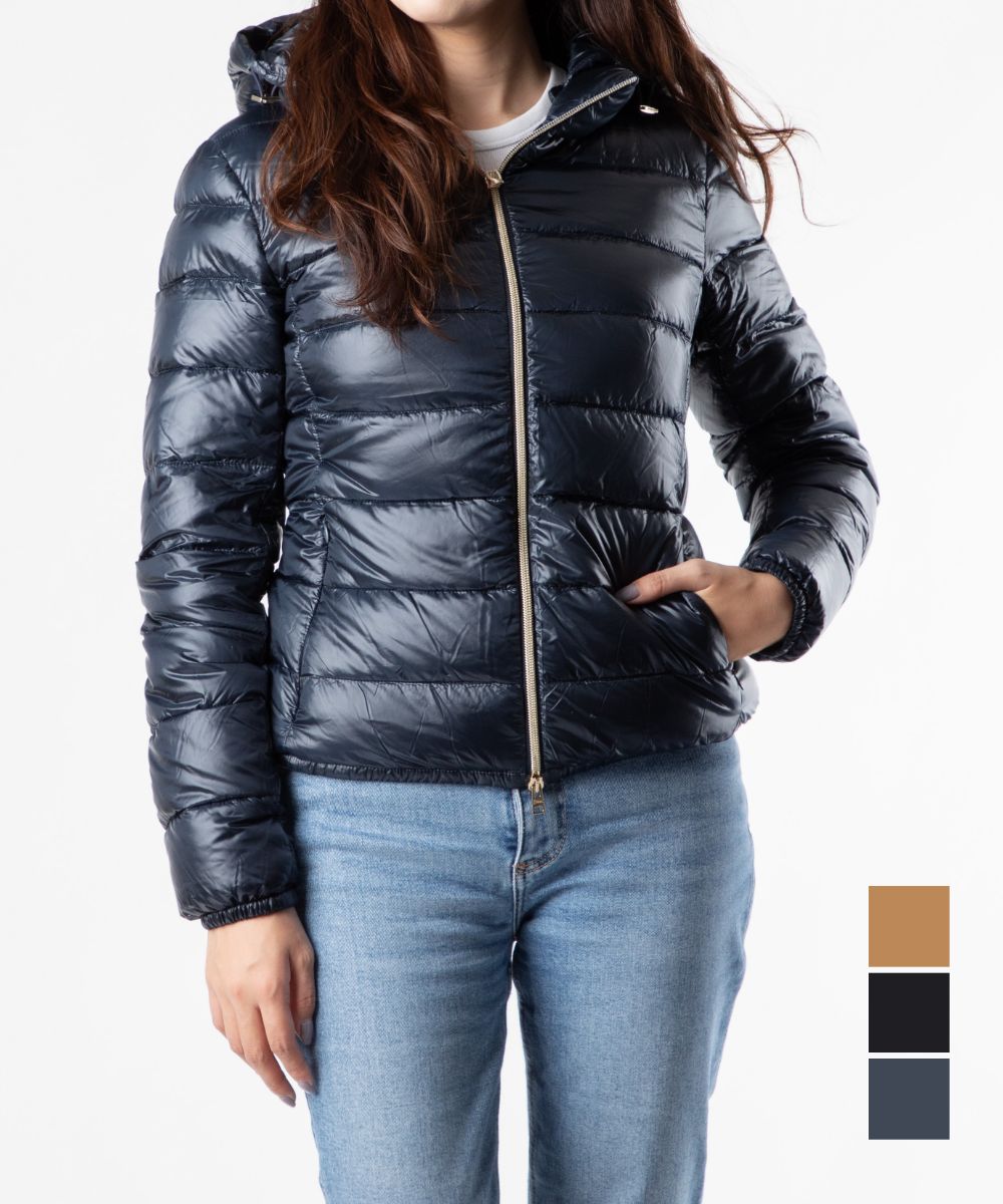 ヘルノ HERNO PI0833DIC 12017Z ダウンジャケット DOWN JACKET レディース アウター GIADA ボンバージャケット ショート丈 防寒着 ビジネス カジュアル 長袖 ナイロン フーディー 秋冬 シンプル ギフト プレゼント 暖かい ネイビーブルー ブラック キャメル 40～44