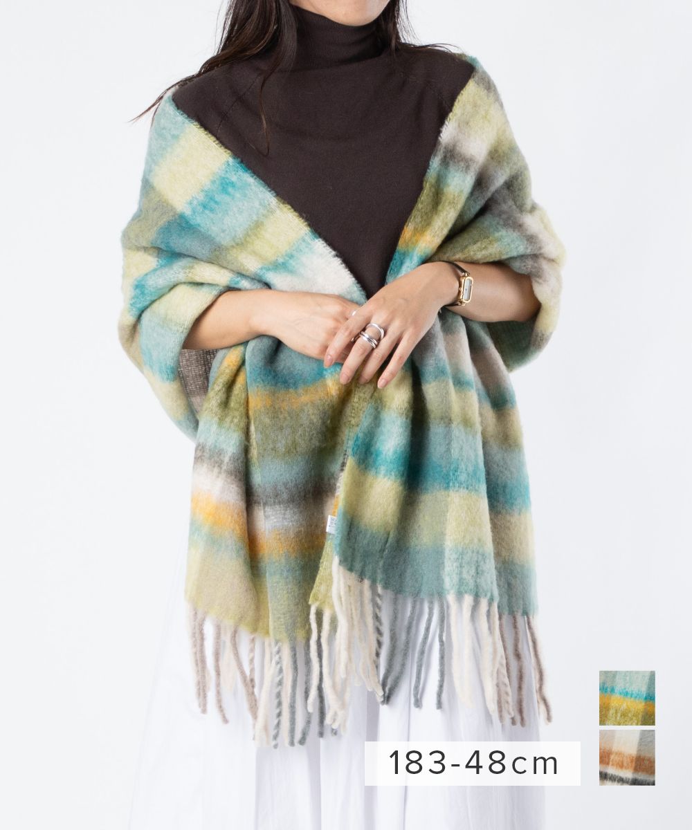 レレ LELLE CBM-BIR1400 マフラー レディース ファッション雑貨 マルチチェック ストール スカーフ ウール ナイロン おしゃれ プレゼント ギフト 贈り物 誕生日 記念 お祝い 秋冬 防寒 モカ イエロー