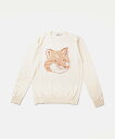 メゾンキツネ MAISON KITSUNE IU00527KT1058 ニット メンズ レディース トップス 長袖 ピケ フォックスヘッド Rネック プルオーバー コットン メリノウール カジュアル クルーネック 刺繍パッチ シンプル 春秋 冬 FOX HEAD CREW KNIT エクリュ(4)