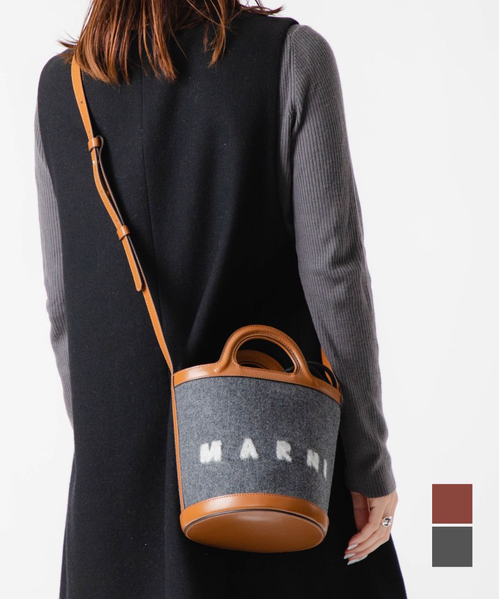 マルニ MARNI SCMP0056Q4 P4915 ショルダーバッグ レディース バッグ ミニバケットバッグ トロピカリア ハンドバッグ 斜め掛け 2way 肩掛け フェルト レザー 軽量 ロゴ TROPICALIA 巾着付き 鞄 ブランド プレゼント ギフト 全3色