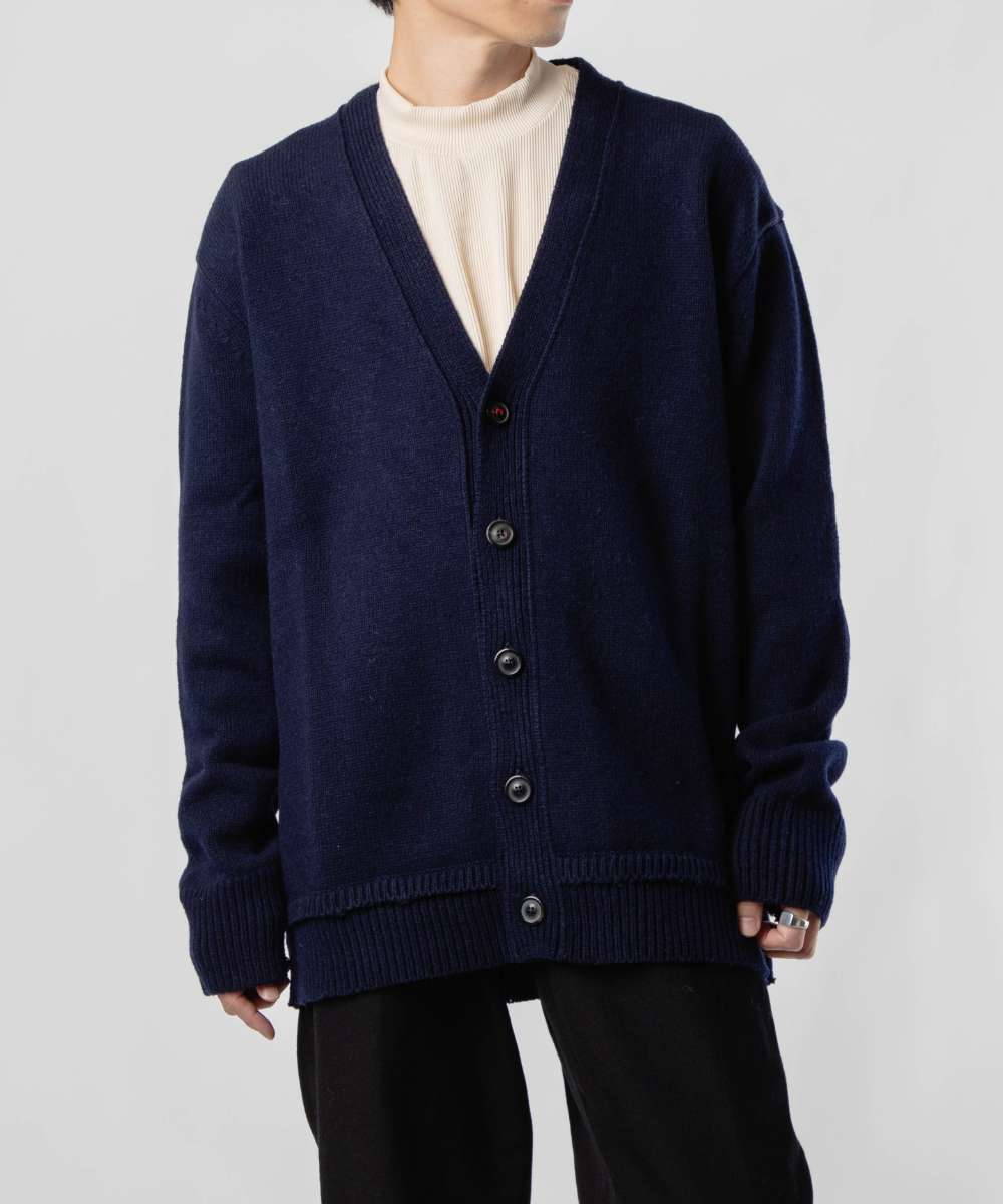 メゾン マルジェラ MAISON MARGIELA SI1GP0003 S18064 ニット SWEATER メンズ トップス 長袖 エルボーパッチ カーディガン Vネック ロングスリーブ リブ編み 4ステッチ 秋冬 ネイビー XS S M L