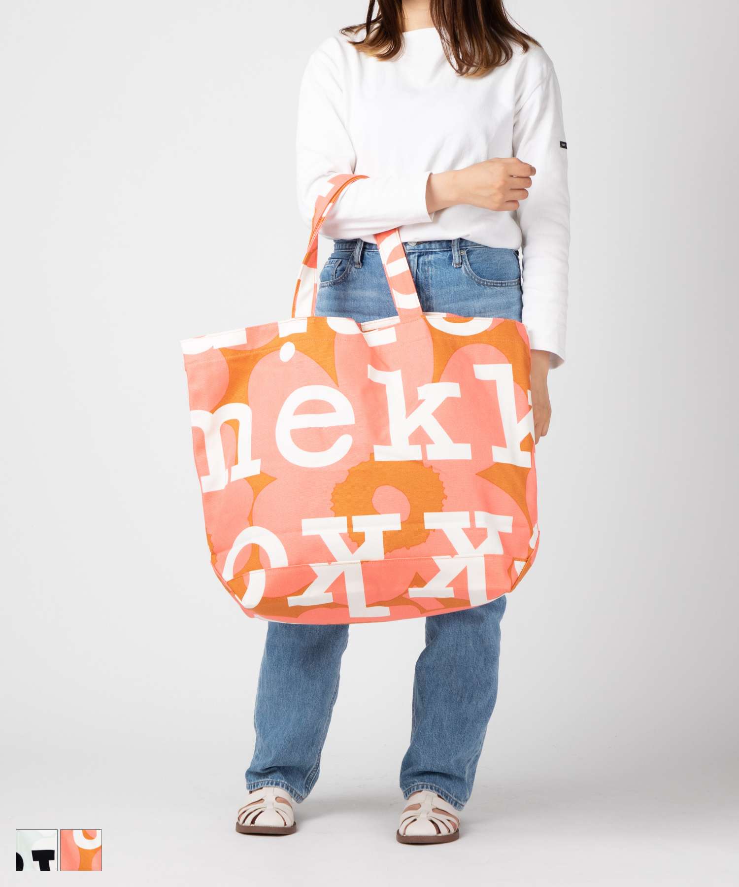 マリメッコ Marimekko 091011 トートバッグ アーケラ ウニッコ ロゴ レディース バック 手提げ 鞄 Ahkera Unikko Logo 花柄 大容量 鞄 プレゼント お出かけ 軽量 お祝い 記念 ギフト 619 820 ライトグリーン×オフホワイト ブラウン×ピーチ【2022 SS】