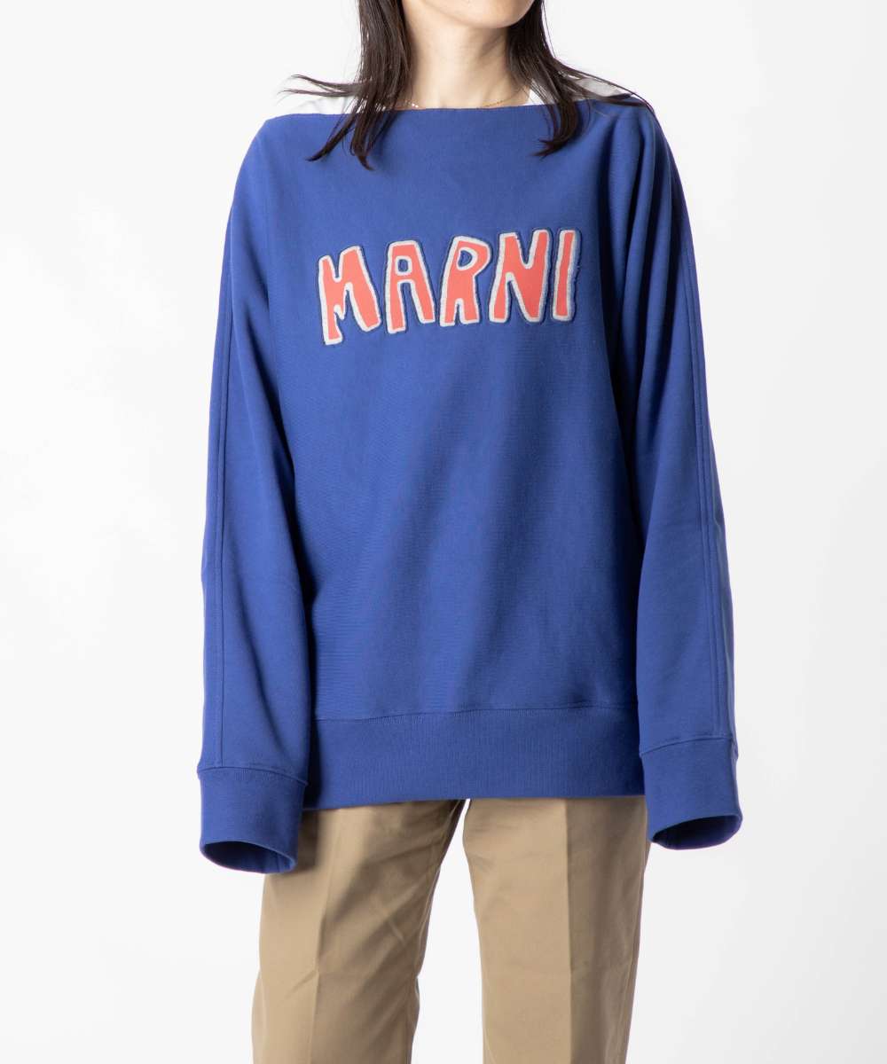 マルニ MARNI FLJE0130PY USCU55 トレーナー メンズ トップス 長袖 スウェット タクタイルレタリング ロゴ 裏起毛 カジュアル シンプル コットン オーバーサイズ 綿 プレゼント ギフト ブルー 36 38 40