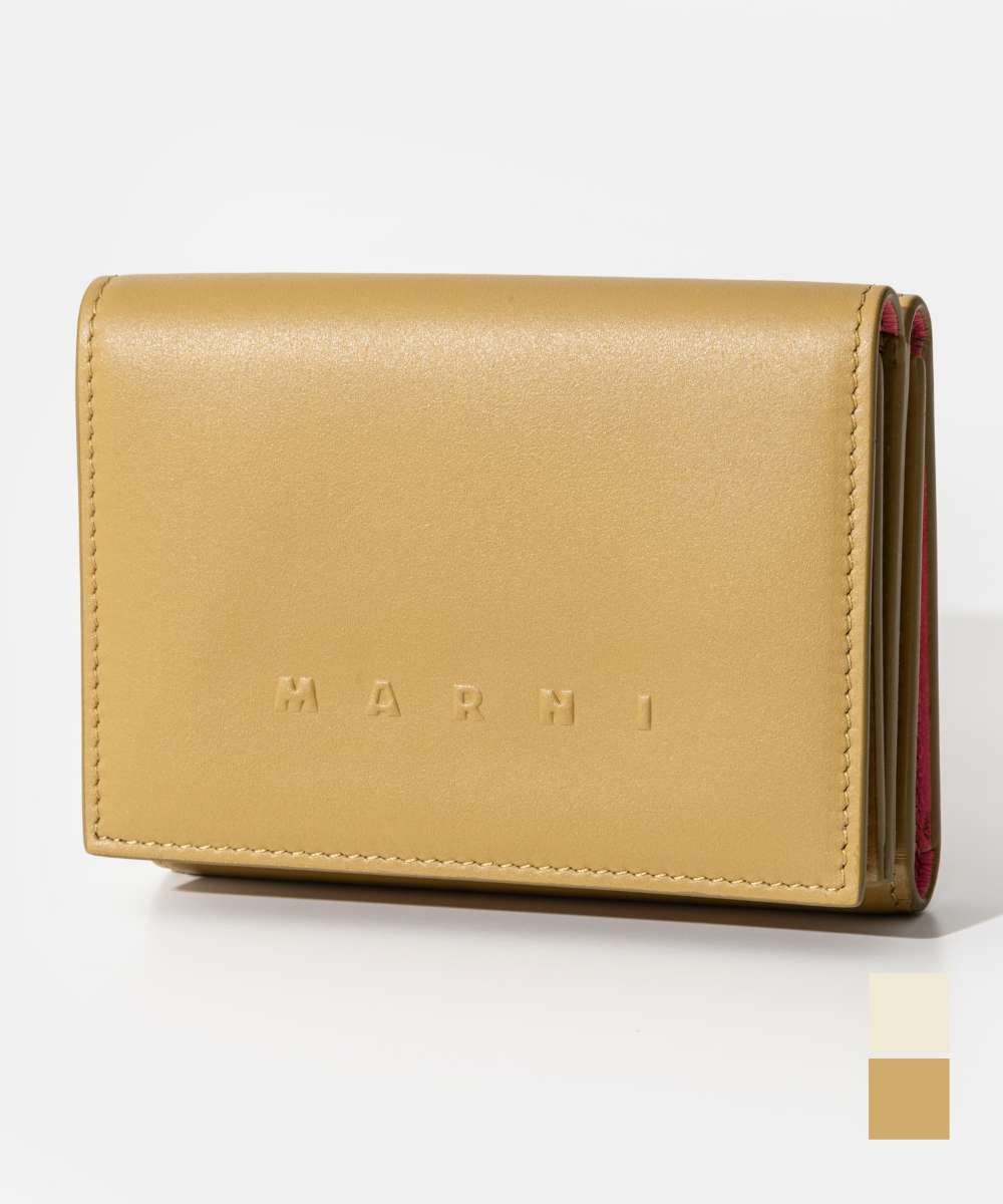 マルニ MARNI PFMO0105Q0 P5298 三つ折り財布 TRIFOLD レディース ミニ財布 小銭入れ レザー トリフォールド コンパクトウォレット プレゼント ギフト イエロー ブラック アイボリー