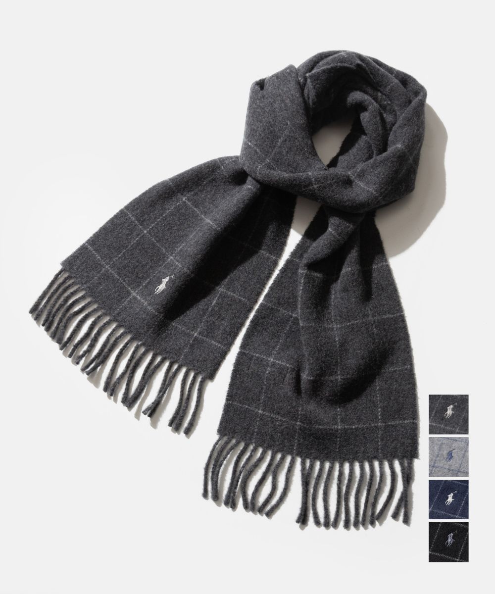 ポロ ラルフ ローレン POLO RALPH LAUREN reversible windowpane wool blend scarf リバーシブル ウィンドウペン ウールブレンド スカーフ PC0743 マフラー ポニー ロゴ メンズ ファッション小物