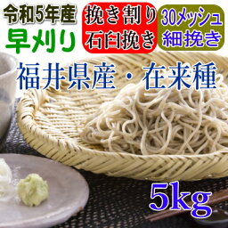 令和5年産!!福井県産・在来種（早刈り）・挽き割り石臼挽きそば粉【5kg】