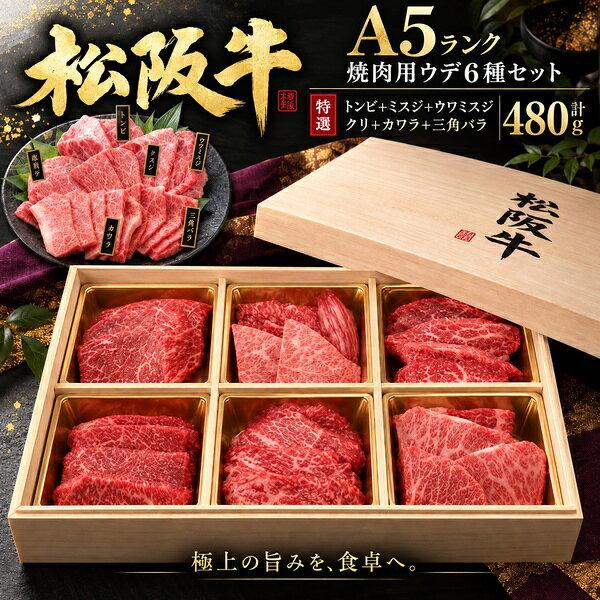 秋 グルメ ギフト 松阪牛 A5ランク ウデ・カタ肉 6種 焼肉 食べ比べ セット 計480g...