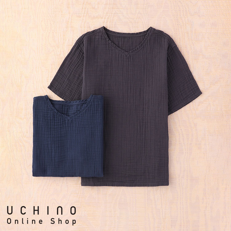 UCHINO クレープガーゼ ベーシックVネックTシャツ シンプル Tシャツ 旅行 ガーゼ素材 敏感肌 ウチノ ウチノタオル  ギフト 贈り物 プレゼント