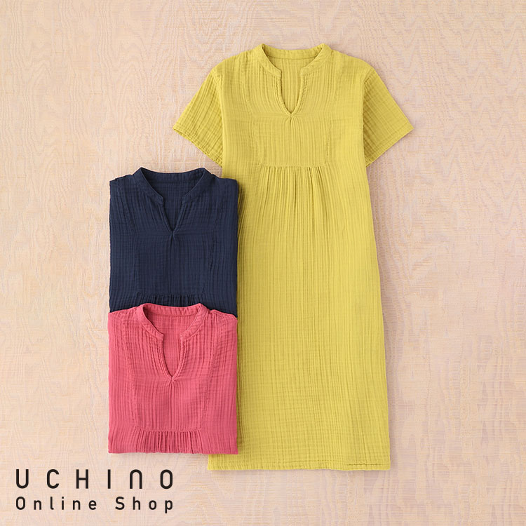 【期間限定30%OFF】UCHINO クレープガーゼ バンドカラー半袖ワンピース ワンピース バンドカラー Aラインシルエット ガーゼ素材 敏感肌 ウチノ ウチノタオル 【内野タオル】 ギフト 贈り物 プ…