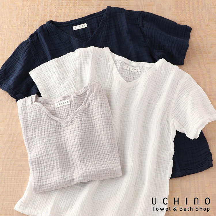 UCHINO クレープガーゼメンズTシャツ ウチノ タオル【内野タオル】 Mサイズ Lサイズ ギフト 贈り物 プレゼント