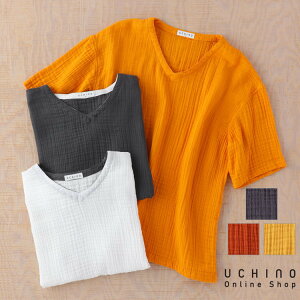 UCHINO ウチノ クレープガーゼ メンズ Vネック Tシャツ シャツ メンズシャツ 春夏 ルームウェア ウチノタオル 【内野タオル】 ギフト 贈り物 プレゼント