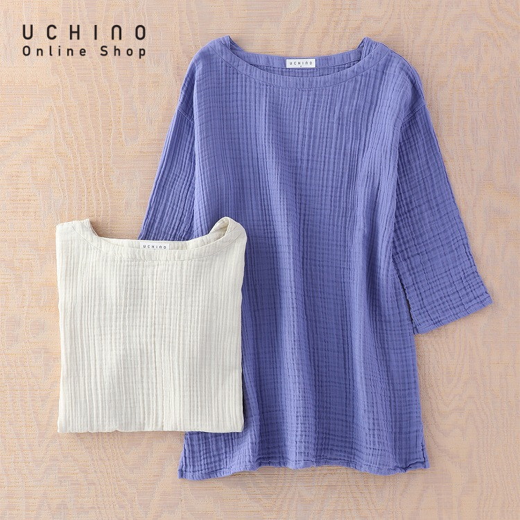 UCHINO ウチノ クレープガーゼ レディース七分袖チュニックTシャツ シャツ 7分袖 カジュアル 綿100% ルームウェア ウチノタオル 【内野タオル】 ギフト 贈り物 プレゼント