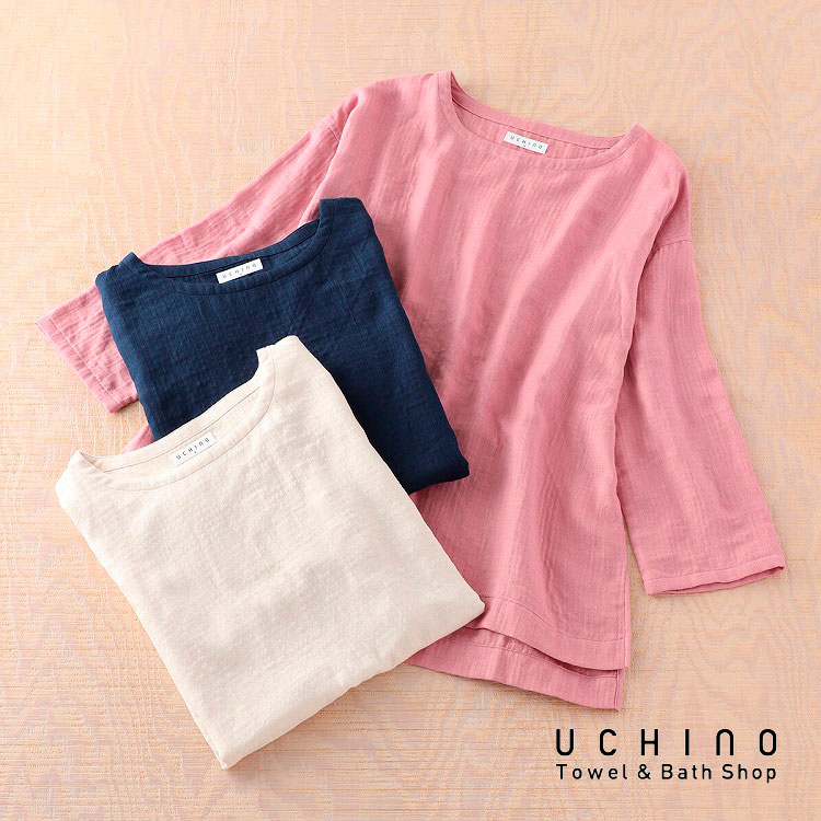 センスのいいレディースルームウェア UCHINO マシュマロガーゼ レディース サイドスリット Tシャツ 秋 レディース 長袖 おしゃれ 綿100％ 綿 シャツ ルームウェア ウチノタオル 【内野タオル】 ギフト 贈り物 プレゼント