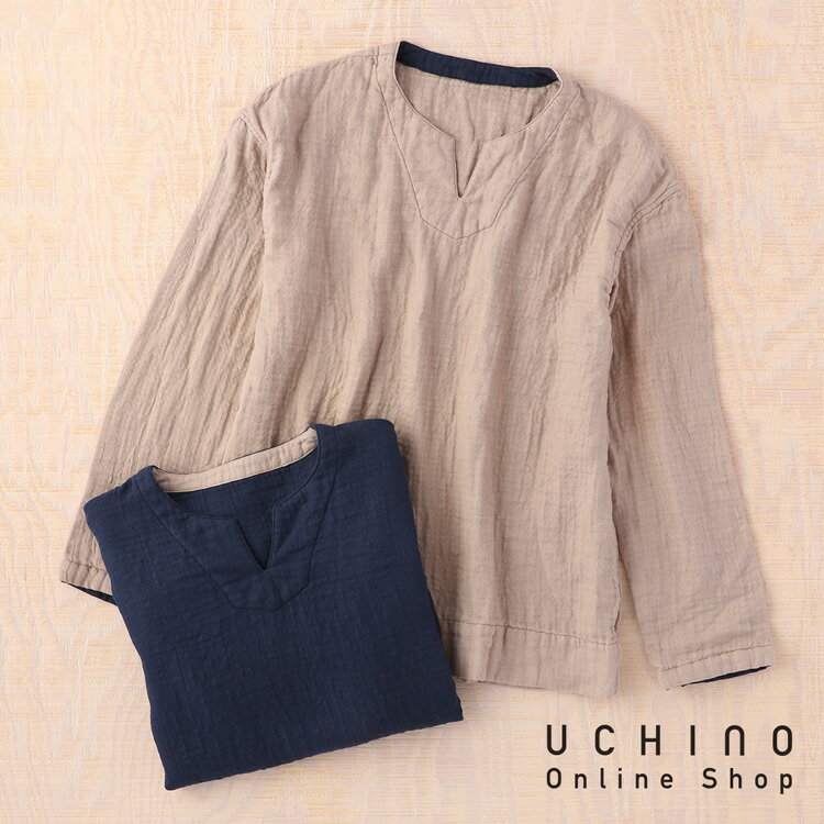 ルームウェア UCHINO マシュマロワッフルガーゼライト メンズ キーネック長袖Tシャツ シャツ メンズシャツ トップス 冬 冬用 あったか 暖かい 綿 綿100% 紳士 ウチノタオル 【内野タオル】 ギフト 贈り物 プレゼント