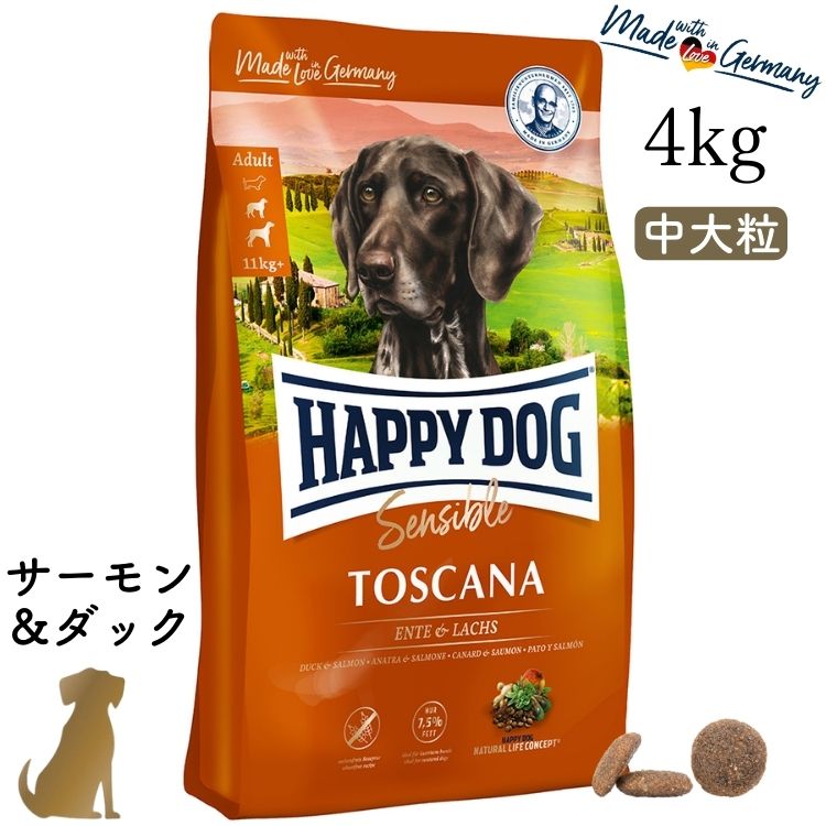 乐天商城 - ハッピードッグ【 トスカーナ（サーモン＆ダック）4kg 】HAPPY DOG 無添加 無着色 グルテンフリー 避妊去勢 体重管理 関節ケア