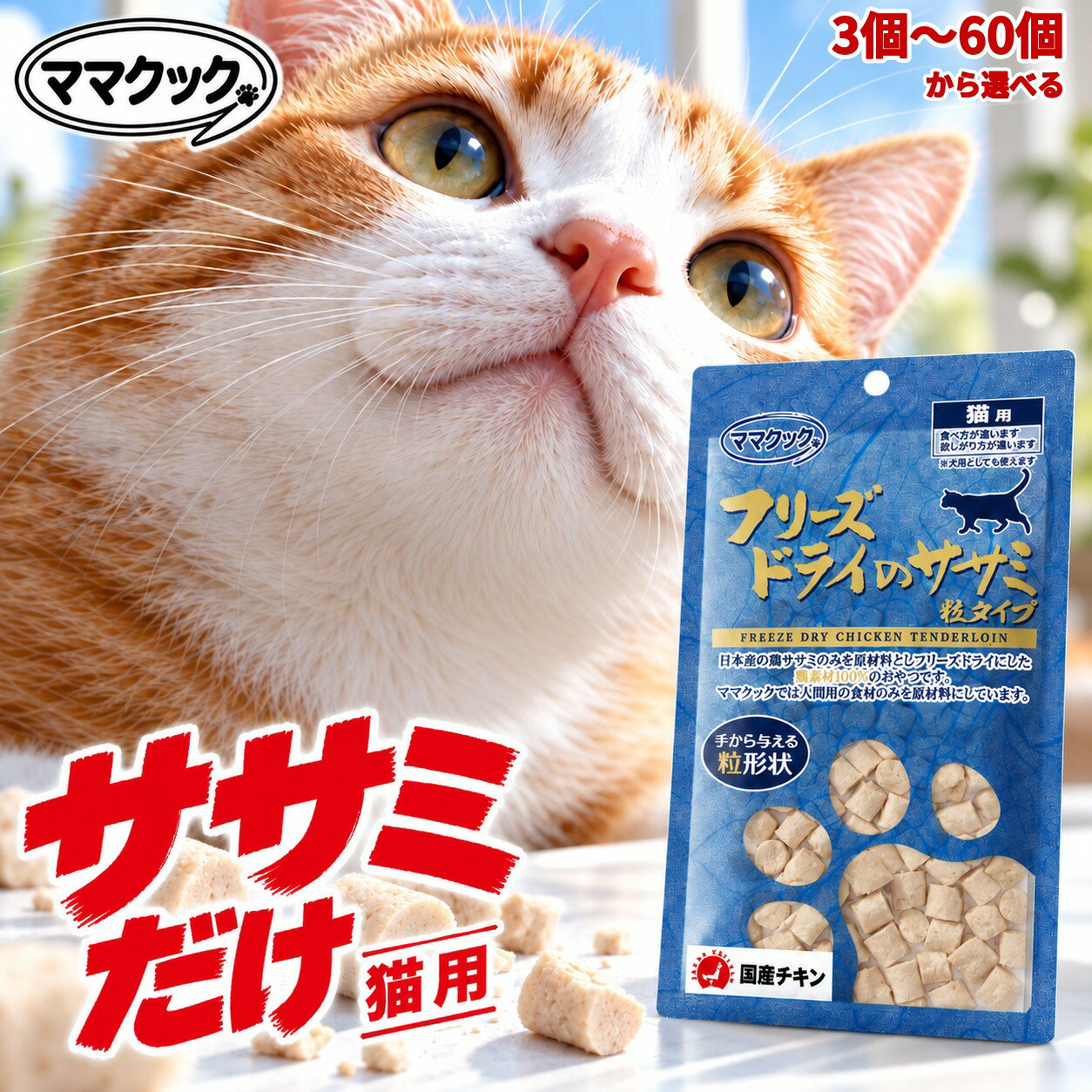 ママクック フリーズドライ 猫用 ササミ粒 18g 3個〜60個 セット 国産…