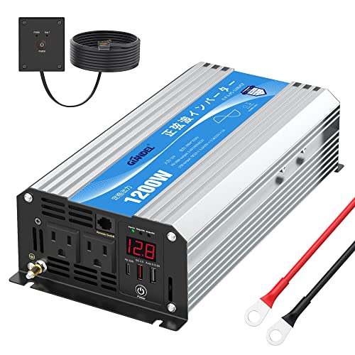 インバーター 正弦波 1200W DC12VをAC100Vに変換 コンバーター 55Hz PD30W 超高速充電 USBポート付き A..