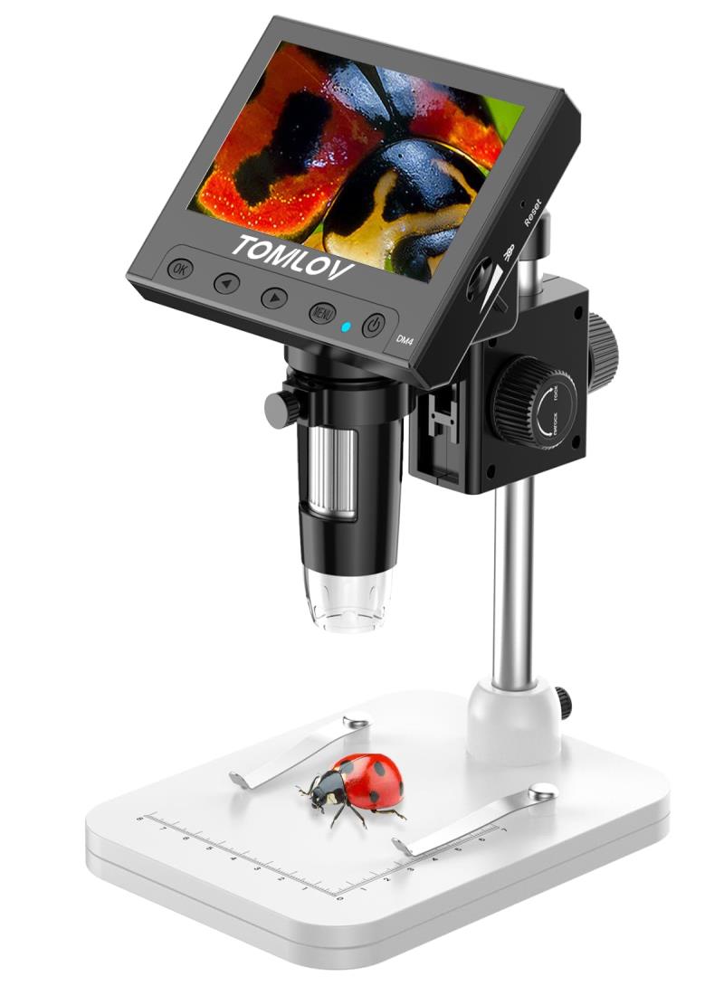 TOMLOV コイン デジタル顕微鏡 子供 USB充電式 1000x 液晶 調節可能 デジタルマイクロスコープ LEDランプ8個 昇降スタンド 4.3インチ電..