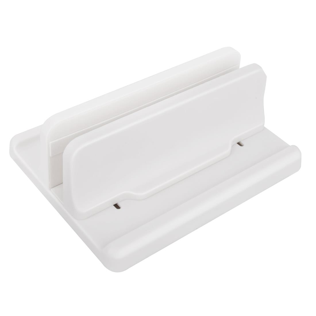 ノートpc スタンド 縦置き 収納 ノートパソコン PCホルダー 机 整理 ABS樹脂製 傷つかない 電波干渉なし mac book ipad iphone キーボード 同時収納 幅調整可 (白)