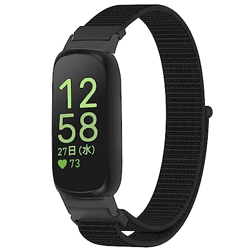 交換用ベルト For Fitbit Inspire 3 替えベルト マジックテープ式脱着便利 通気 ナイロンー製 スポーツバンド (ブラック)