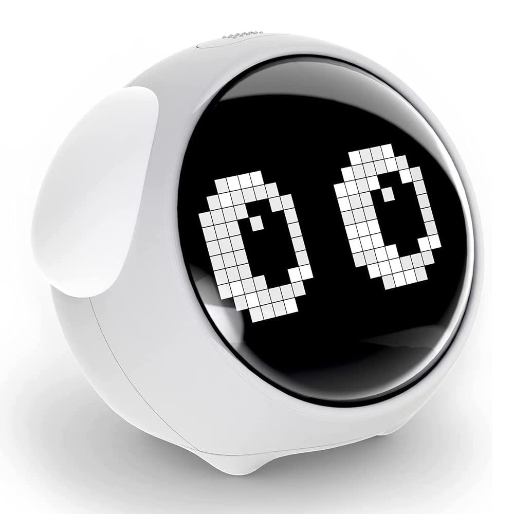 子供用 目覚まし時計 子どもめざまし時計 こどもめざましとけい キッズ用置き時計 GePavinDaダイナミックエクスプレッション時計 音声制御ナイトライト スヌーズ機能付き 5つのアラーム音楽 usb充電式 日本語説明書付 (ホワイト)