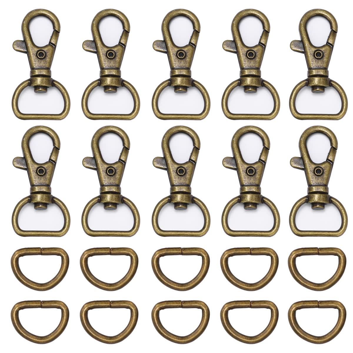 ナスカン 10個 Dカン 20個 手芸 アクセサリーパーツ レザークラフト金具 ショルダーベルト バッグ ハンドメイド パーツ (内径15mm, アンティークゴールド)