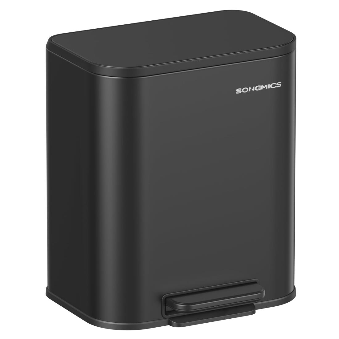 SONGMICS ゴミ箱 20L ペダル式 蓋付き ステンレス製ダストボックス キッチン、リビング、洗面所隙間用 横型 音が静か 袋が見えない 省ペース 内バケツ有り 一人暮らし用 ブラック LTB542B02