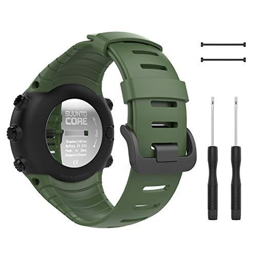 [ATiC] Suunto Core バンド SUUNTO(スント) Coreコア専用 ソフト 高級 TPU製腕時計ストラップ/バンド 交換ベルト ねじ回し/バネ棒付き 腕サイズ：5.51"-9.06" (140mm-230mm) Army Green