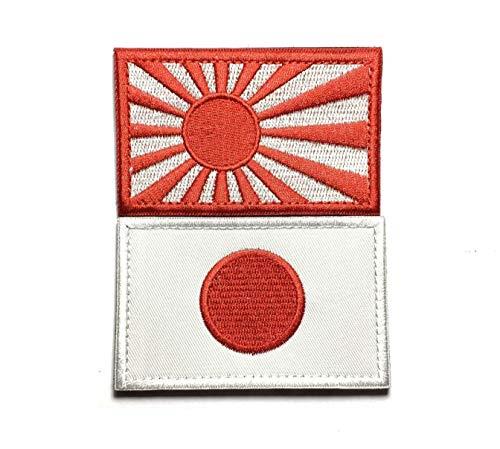 【Shiseikokusai 】日本国旗ワッペン 日本海軍 旭日旗 2枚セット 自衛隊 高密度刺繍 腕章 ワッペン マジックテープ 日の丸 パッチ サバゲー/バッグ/キャップ などに パッチ(ribenqi-junqi-2mei)