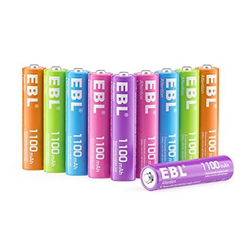 EBL 単4 充電池 カラフル充電式水素電池1100mAh 10本入り 電池ケース付き 使い分け簡単 繰り返し充電可..