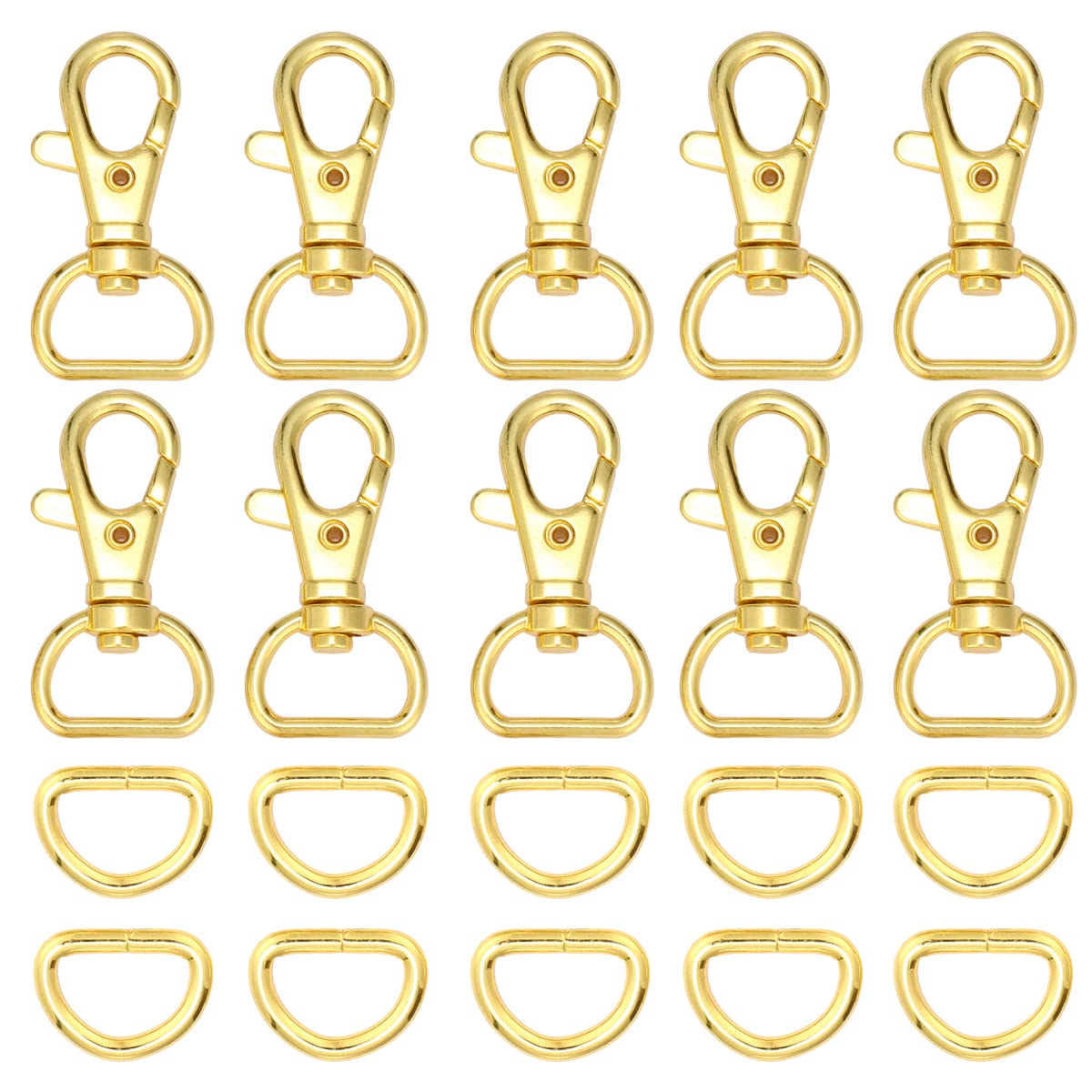 ナスカン 10個 Dカン 20個 手芸 アクセサリーパーツ レザークラフト金具 ショルダーベルト バッグ ハンドメイド パーツ (内径15mm, ゴールド)